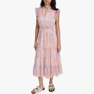 BB DAKOTA Women's Dreaming of Waves pink blue pastel tiered maxi dress Fits 6-8